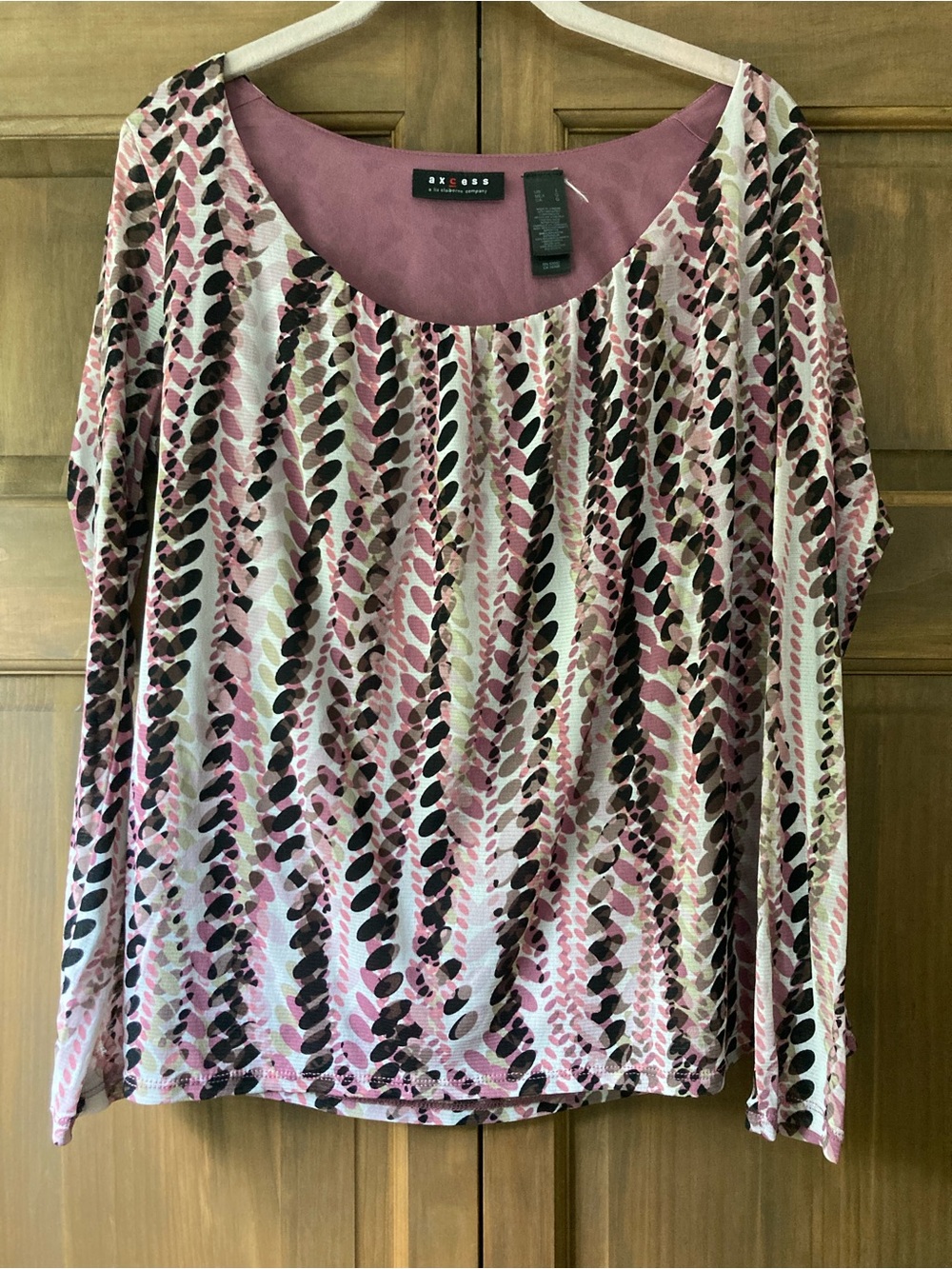 Axcess Scoop-neck Pink & Brown LS Top Large